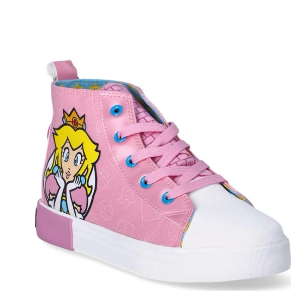NWT Super Mario Princess Peach Pink High Top Sneakers Girls Size 5 Nintendo